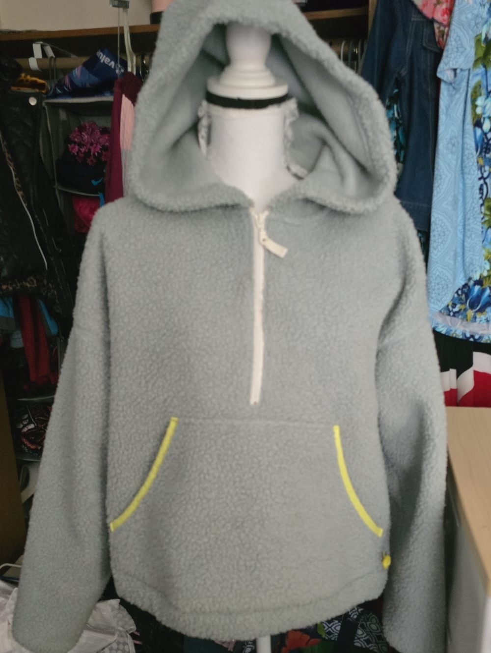Wild fable Light blue Sherpa Half-Zip Hoodie with Yellow Trim